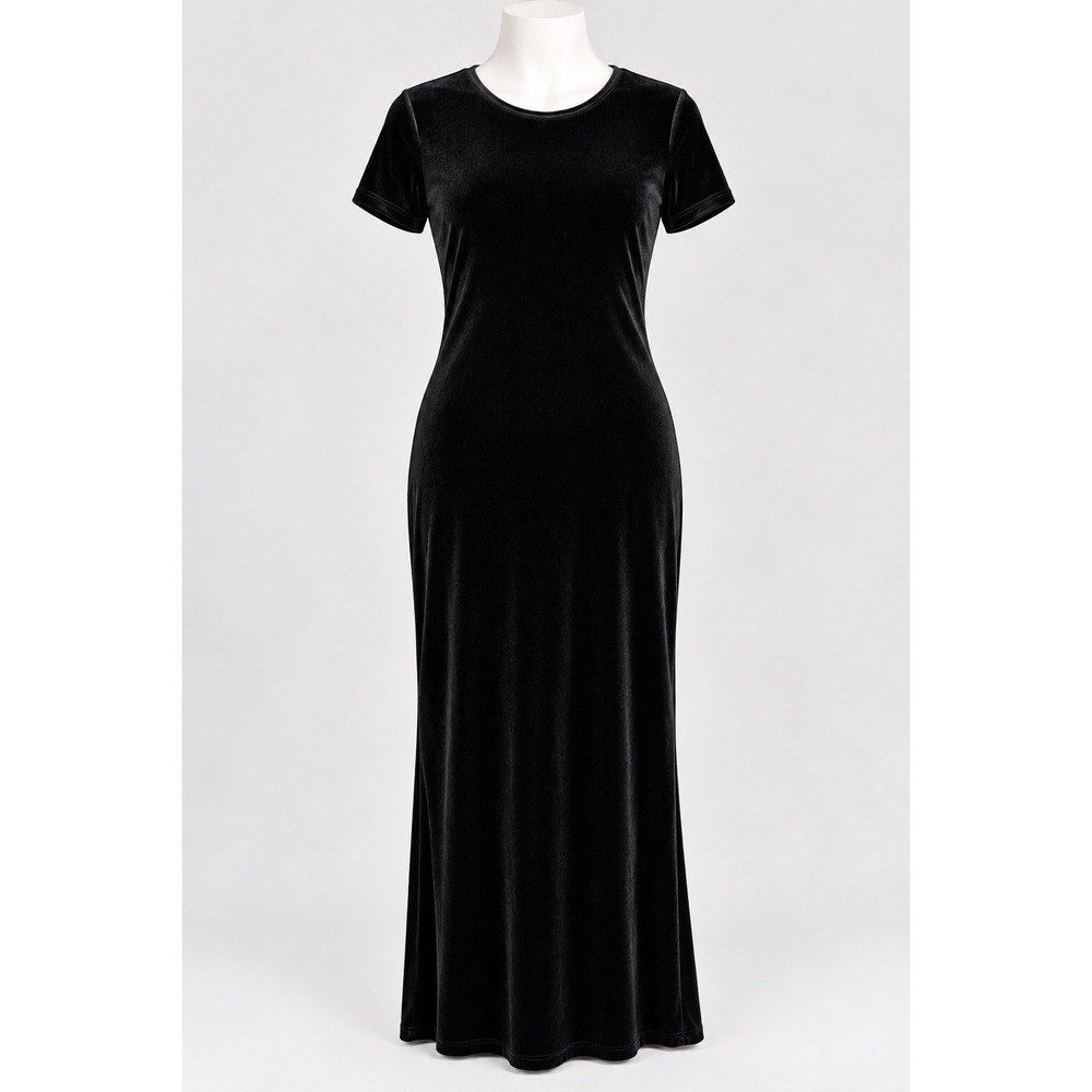 Emma James Velvet Maxi Dress Womens XL Black Side Slit 90s Goth Indie Sleaze